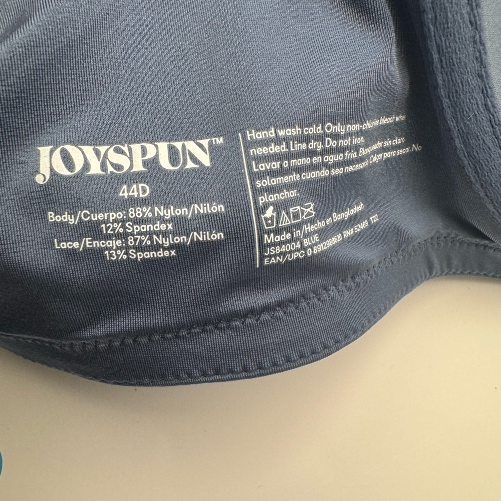 Joyspun Bra Womens Size 44D Blue Floral Lace Underwire Back Closure - Picture 10 of 11